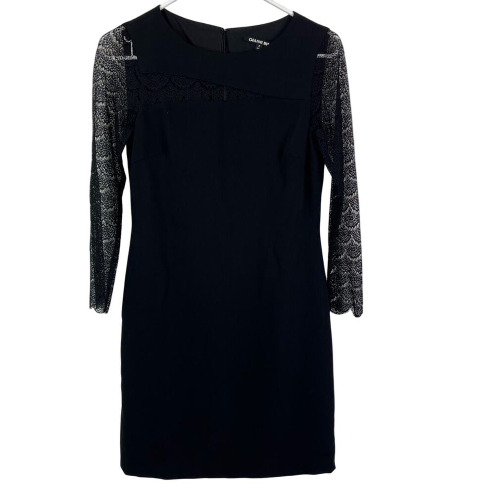 GIANNI BINI Dress Women 0 Lace Long Sleeve Scoop Neck Black Sheath Back Zip